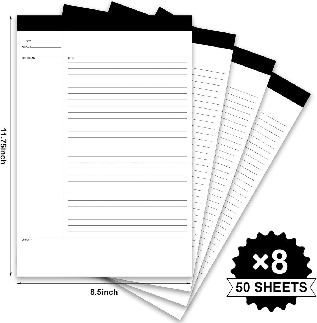 Outus 8 Pack Legal Pads 8.5" x 11.75" 50 Sheets/Writing Notepad, White Note Pads Legal Ruled Writing Notepad for Home Teacher Student College Ruled Office Business