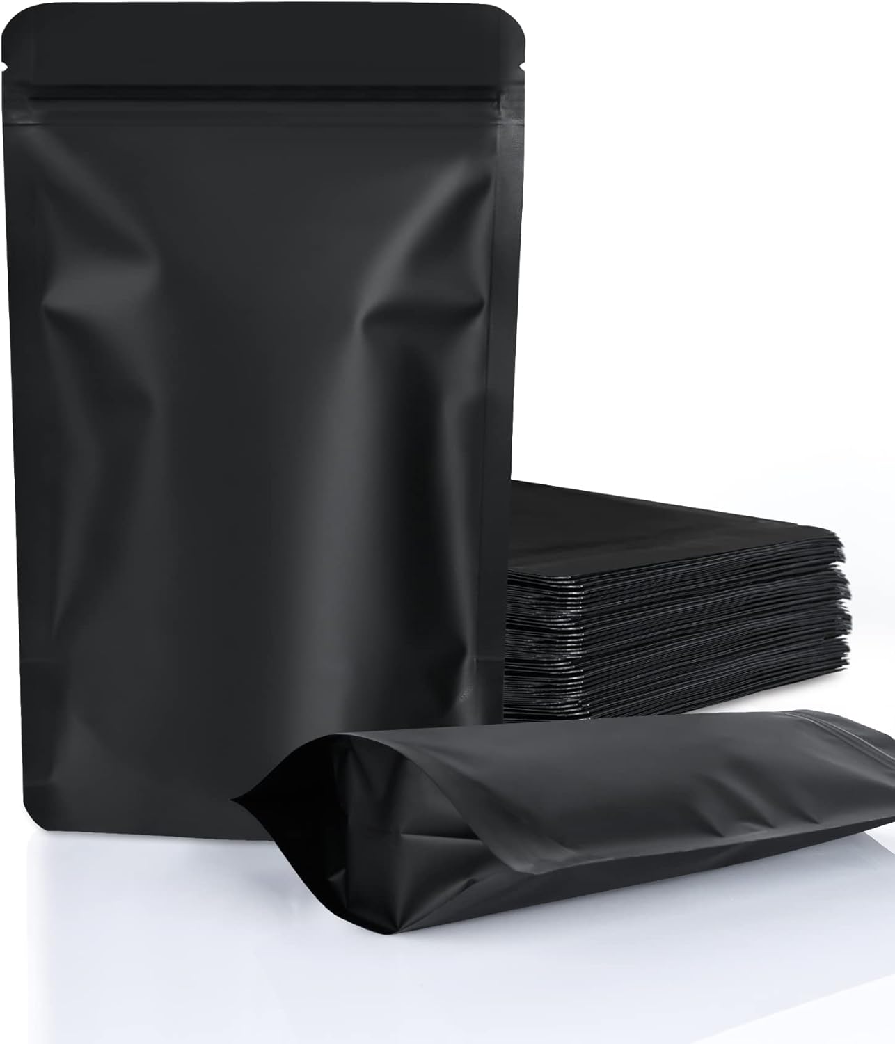 100 Pack Resealable Stand Up Bags,4.7" x 7.9" Smell Proof Pouch Sealable Foil Pouch Bags for Packaging (Black)