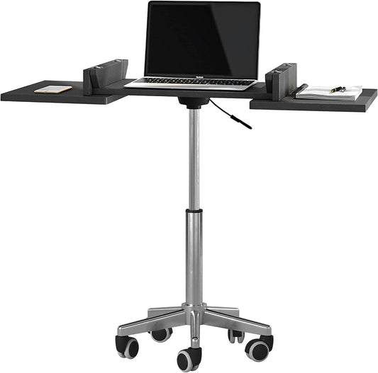 Techni Mobili Rolling Laptop Stand with Extendable Panels, Adjustable Height Customizable Ergonomic Mobile Workstation, Podium, Rolling Laptop Desk or Cart, Graphite