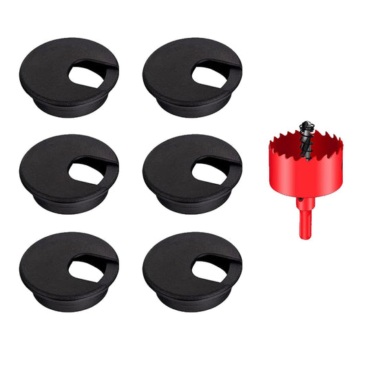 TuTuYa 6PCS Desk Grommet, Desk Grommet 2Inch(50mm) Desk Cable Grommet Desk Cable Hole Covers with Hole Saw, Ideal Solution for Office and Home Table Cable (Black, 2Inch_50mm)