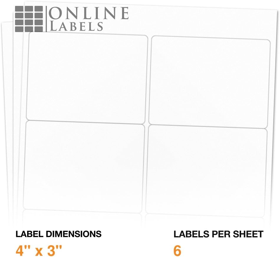 4 x 3 Rectangle Mailing Labels - Permanent, White Matte - Shipping, Wine, Product - Pack of 12,000-2,000 Sheets - Inkjet/Laser Printers - Online Labels