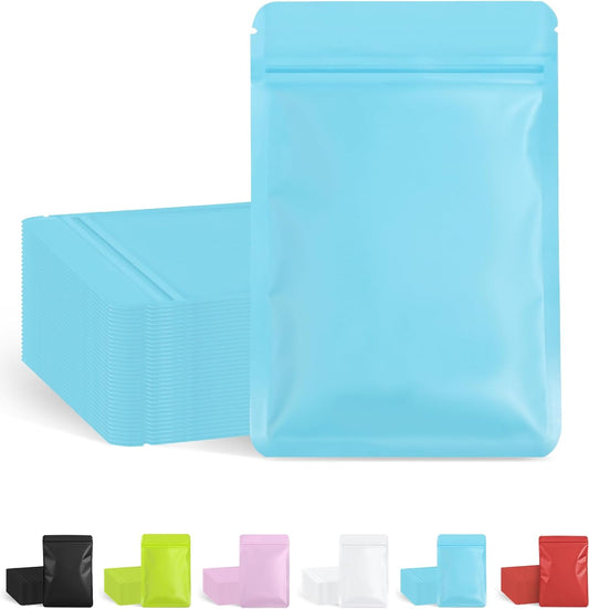 100 Pack Resealable Packaging Bags for Small Business Double-Sided Color Smell Proof Bags for Food Storage Flat Bags (Blue, 4" x 6")