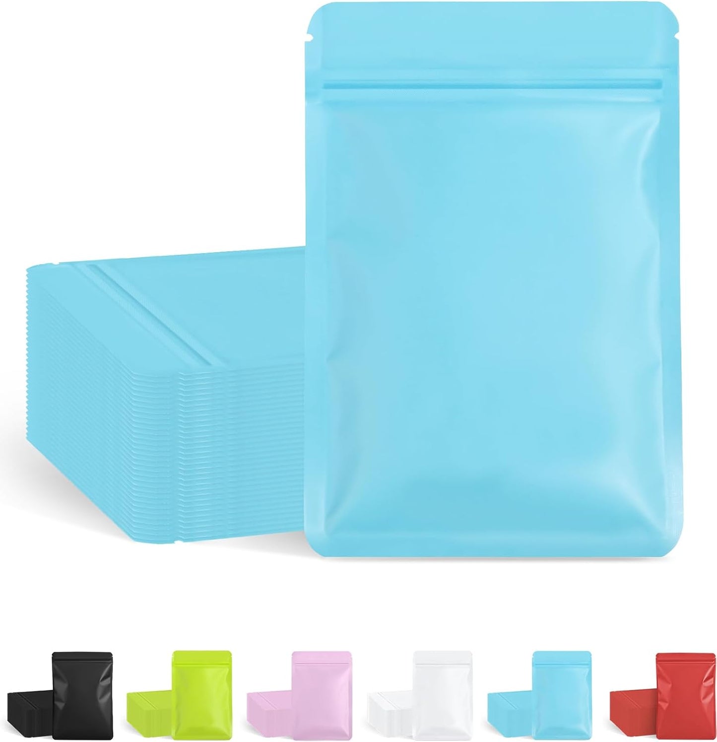 FireKylin 100 Pack Resealable Packaging Bags for Small Business Double-Sided Color Smell Proof Bags for Food Storage Flat Bags (Blue, 2.7" x 3.8")