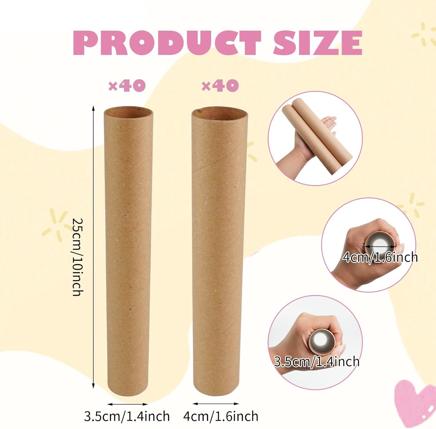 80 Pcs Cardboard Tubes 2 Size Cowhide Paper Towel Rolls Cardboard DIY Empty Toilet Paper Tubes Bulk for Craft Classroom Projects ( 1.4 x 10 Inch, 1.6 x 10 Inch)