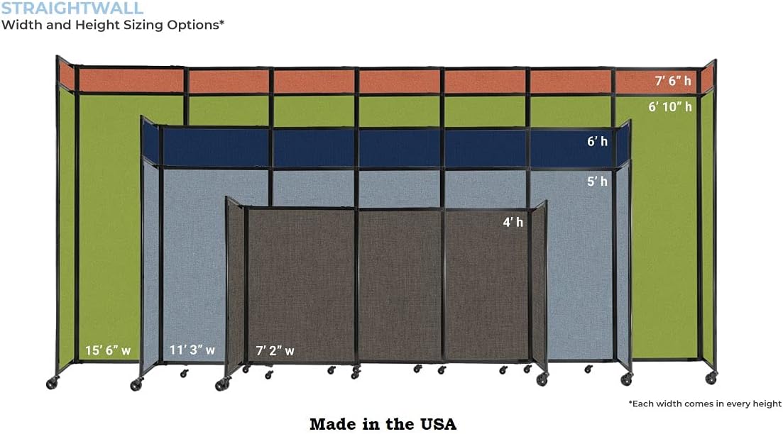 Versare Straightwall Sliding Portable Wall Partition | Freestanding Office Dividers | Locking Wheels | Temporary Room Separator | 7'2" Wide x 5' Tall Mocha Fabric Panels