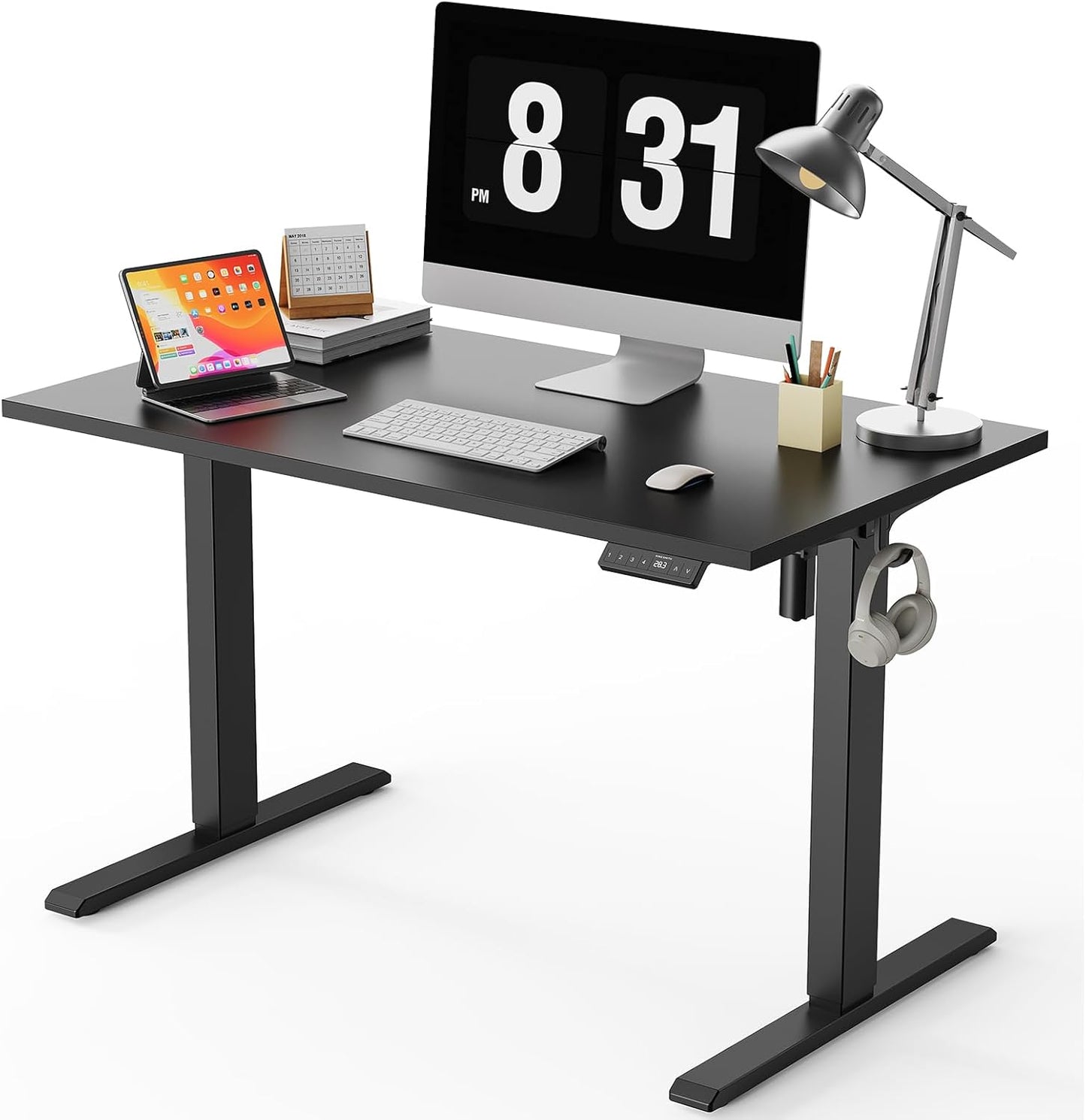 40x24 Inches Whole Piece Electric Standing Desk, Seamless One Piece Height Adjustable Sit to Stand up Desk for Home Office, Ergonomic Computer Workstation, Black