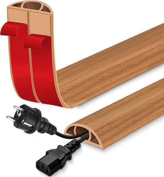 Floor Cord Cover for Wires on Floor Self Adhesive Cord Hider Floor Cable Management Wire Covers for Cords Protector Prevent Cable Trips Cord Cavity W 0.47" x H 0.27", Brown Wood, 10Ft