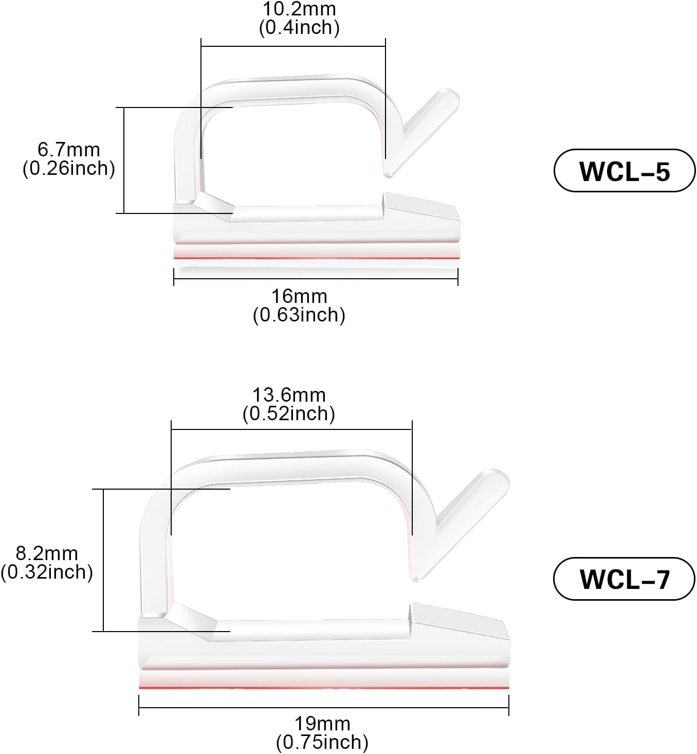 60 PCS XHF 3/4” Adhesive Cable Wire Clips Clear, Cable Staples Outdoor Cable Management Wire Organizer Cord Holder for Under Desk, Car, Wall, TV PC Ethernet Cable WCL7-clear-60p
