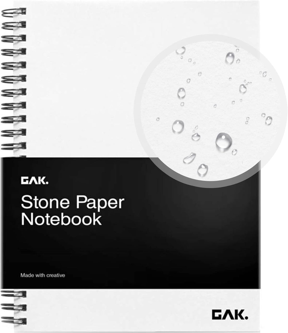 GAK. Stone Paper Notebook | No Lines Spiral Notebook Waterproof Sheet Aesthetic Journal for Note Taking | Notebooks for Work & Aesthetic School Supplies | Large Size, White (7.2”x10.1”, 50 sheets)