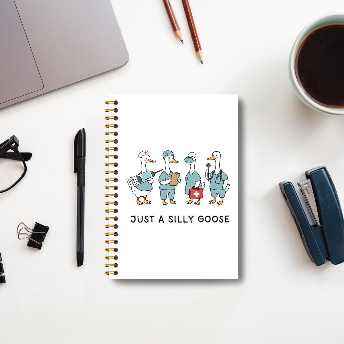 Guymn Goose Doctor Nurse Notebook Journal, Medical Journal, Nurse Doctor Appreciation Gifts, Goose Lover Gifts, Medical Staff Hardcover Spiral Notebook 5.5x8.3 Inch
