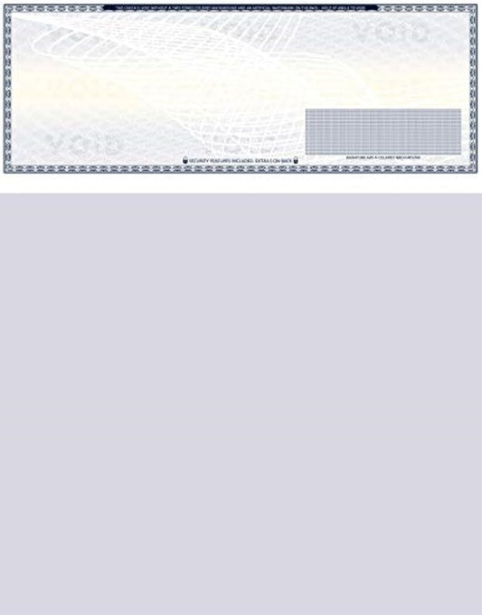 250 Blank Check Stock - Check on Top Art Deco- Paper Weight # 70"High Security" Check Paper Dark Blue Art Deco