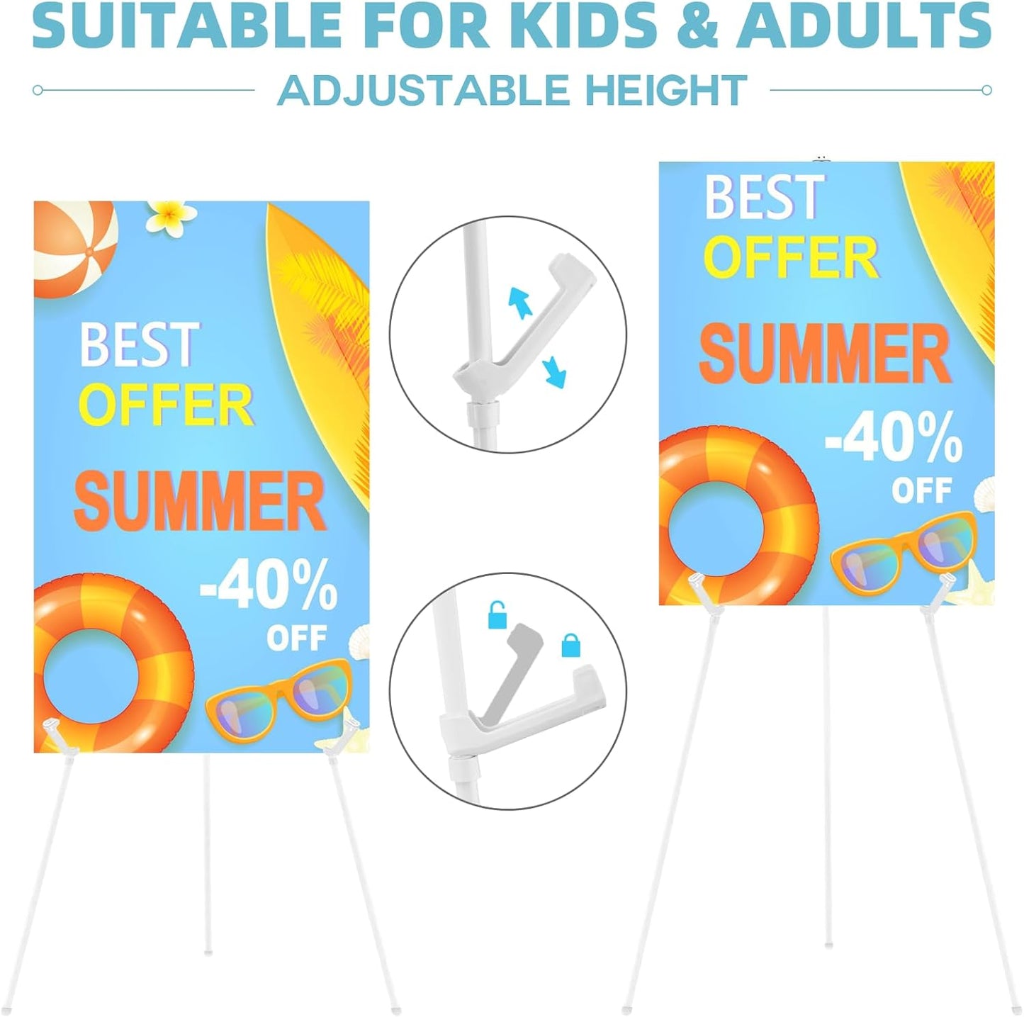 8PCS White Easel Stand for Wedding Sign Stand, 65 Inch Adjustable Metal Easels for Display, Portable Folding Easel for Wedding, Display Show, Arts, Poster with Portable Bags