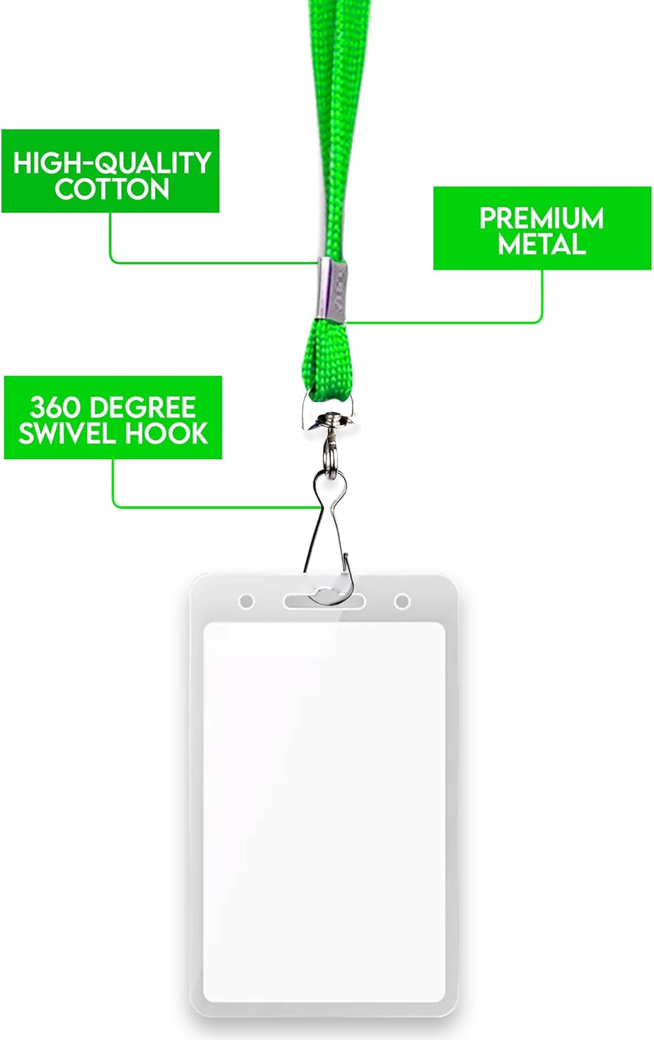 100-Pack Green Lanyards for ID Badges with Swivel J-Hooks - Versatile Neck Lanyard for Keys, Card Holders, Whistles, and More - Ideal for Offices, Teachers, Kids, and Cruise Ship Cards