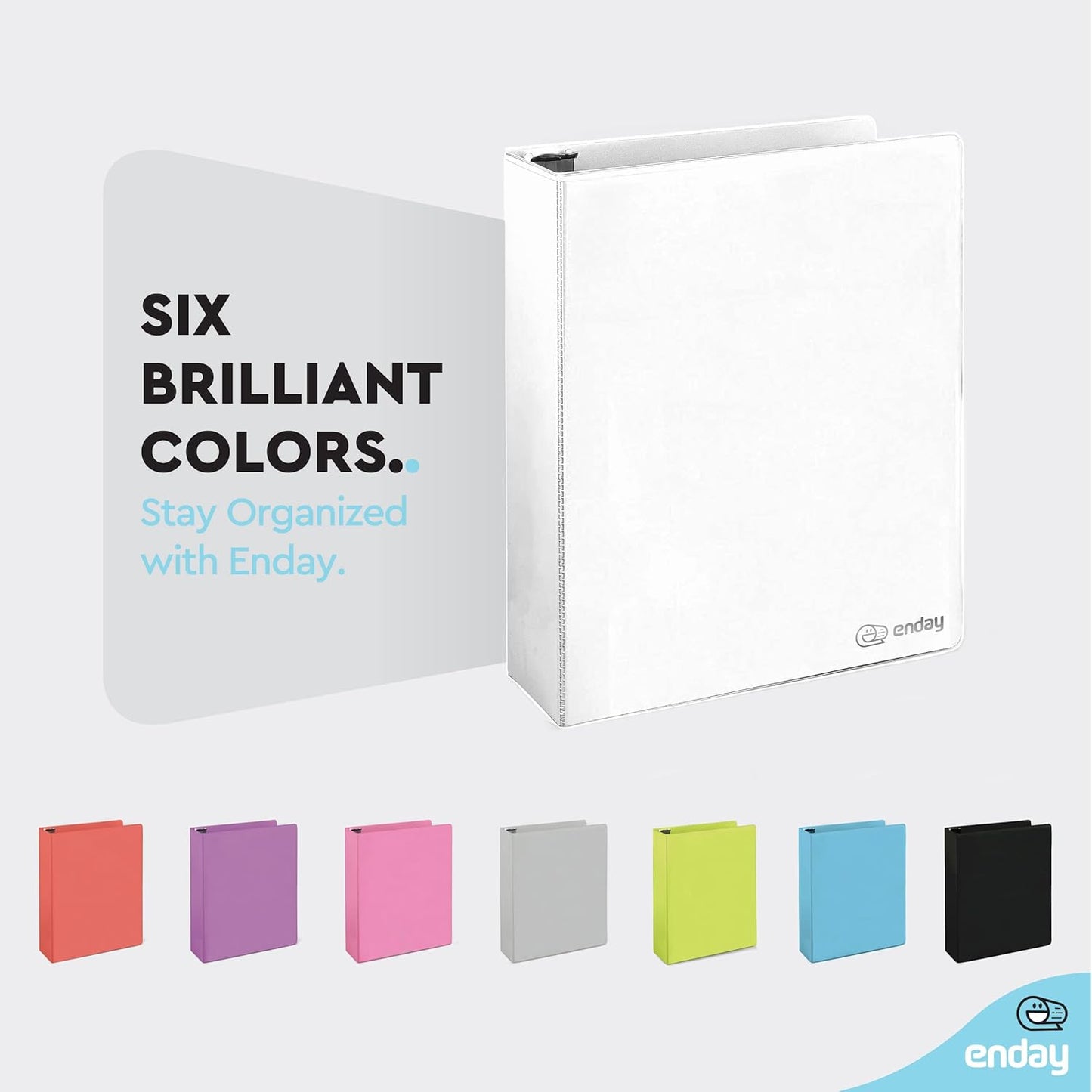 3 Ring Binder 1.5 Inch White, 1 ½ inch Binder Clear View Cover with 2 Inside Pockets, Colored School Supplies Office and Home, 6 Pack – by Enday