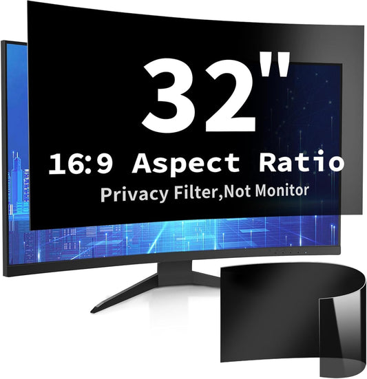 32 Inch Curved Computer Privacy Screen Filter for 16:9 Widescreen Computer Monitor Computer Screen Protector Computer Screen Privacy Shield Anti Glare and Blue Light