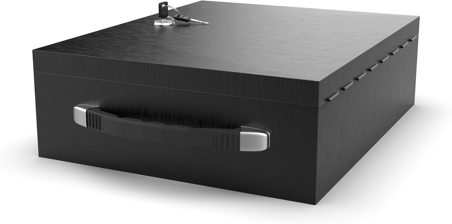 Fire Retardant Strong Box Security Chest, Fire Resistant Steel Lock Box to Safeguard Vital Documents, Medicine, Money, 0.25 Cubic Feet, 12.2" x 10.2" x 3.5" Interior, Black