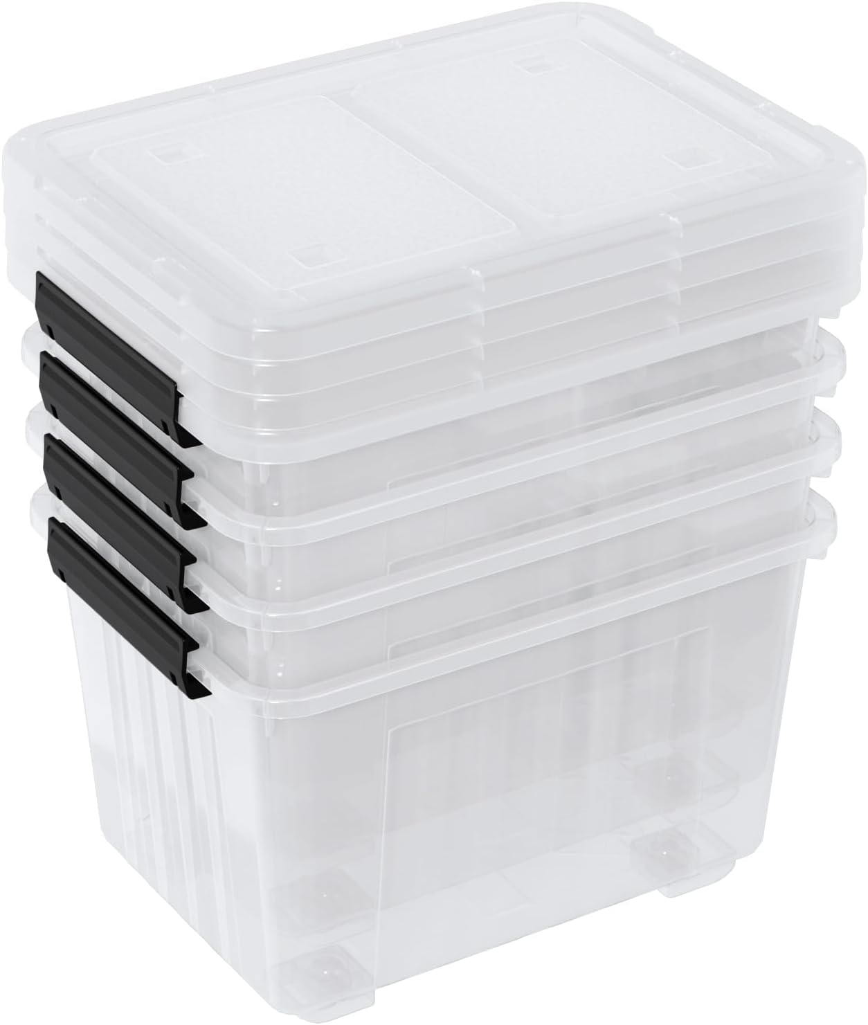 4 Packs 50 L Plastic Latching Box with Wheels, Clear Organizer Containers with Latching Lids for Office and Home Organization