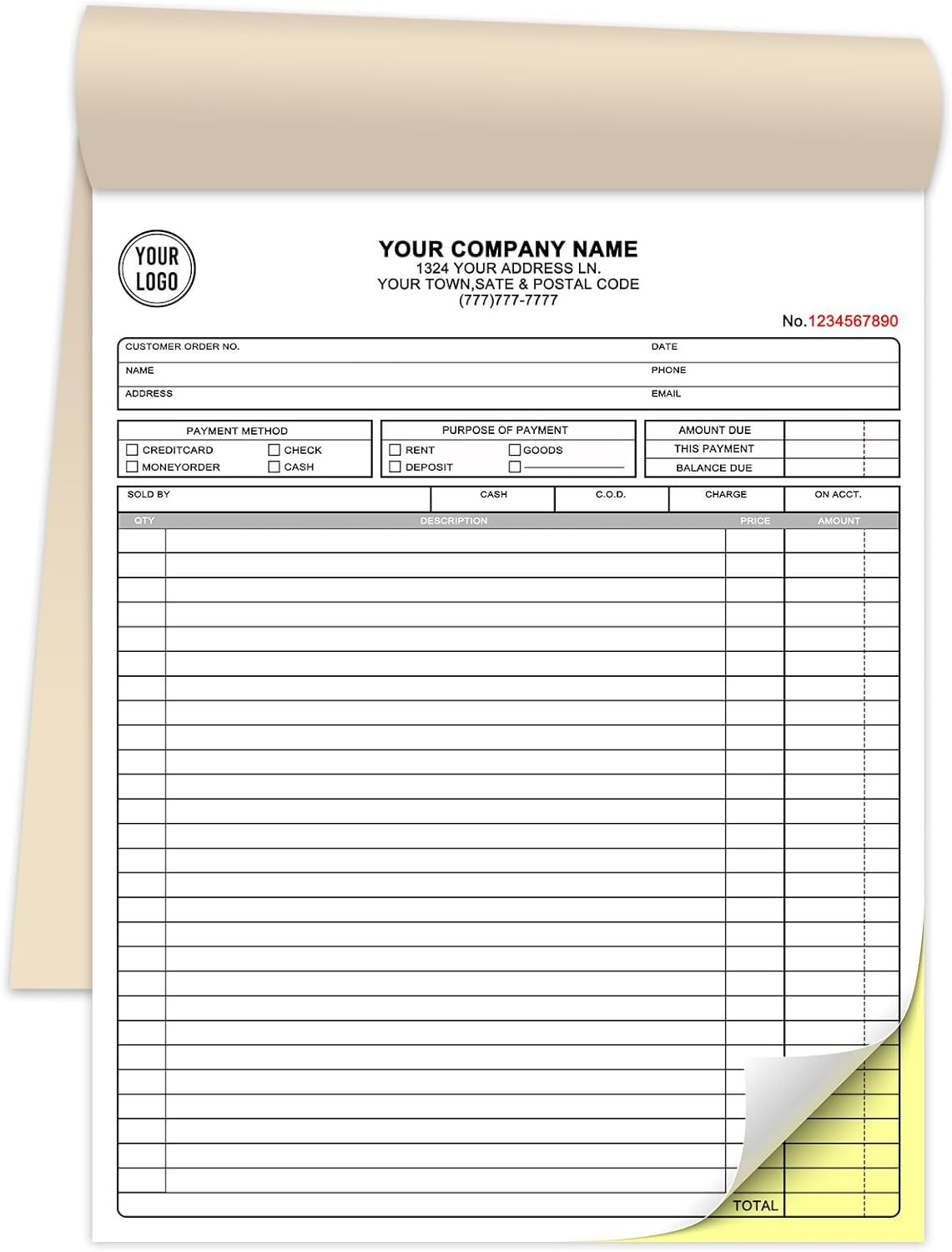 Custom 8.5" x 11" Invoices Receipts Carbonless Books in 2-Part Duplicate Personalized Company Address Name Phone Number 100 Sets