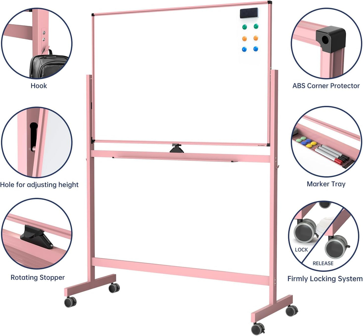 TSJ OFFICE Large Rolling Whiteboard - Dry Erase Magnetic 48 x 32 Inches White Board Height Adjust Double Sides Mobile Portable Easel on Wheels, Dry Erase Board with Stand for Office, Home & Classroom