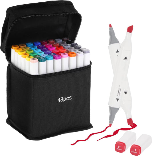 Alcohol Based Markers 48 Colors, Dual Tip Art Sketch Markers, Drawing Pens Permanent Markers for Adult Kids Artist Coloring