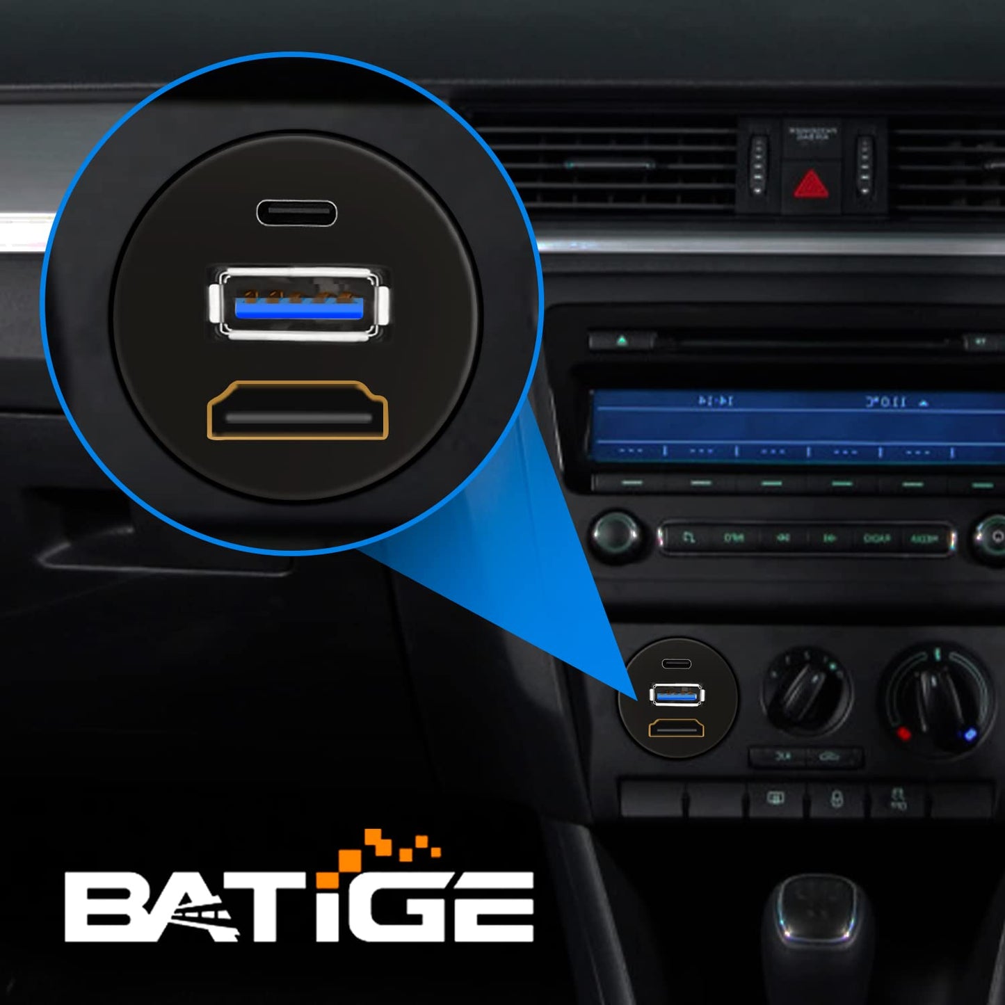 BATIGE USB 3.0 & Type C 3.1 & HDMI Male to Female Car USB C Flush Mount Extension Cable USB 3.0 Dash Mount for Car Truck Boat Motorcycle - 3ft