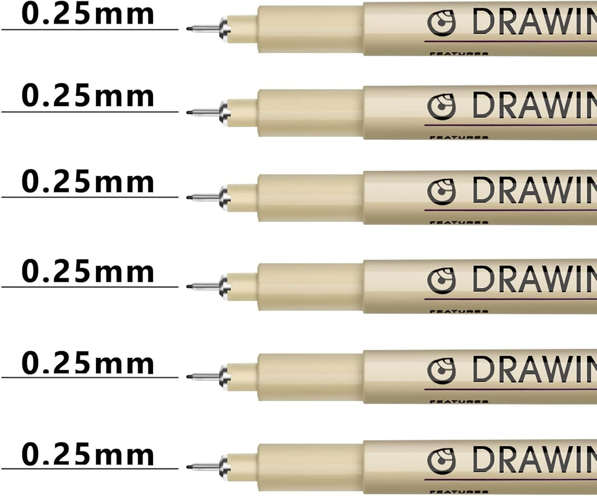Muchcute Extra Fine Point Writing Pens:6 Black 0.25mm Ultra Thin Micron Pen 01 No Bleed Bible Journaling Study Supplies Annotation Smooth Waterproof Micro Line Tip Fineliner Gel Felt Ink Markers Stuff