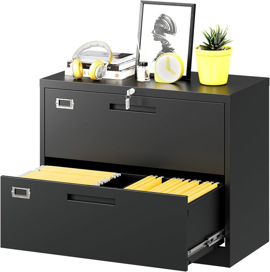 Lateral File Cabinet with Lock, 2 Drawer Large Metal Filing Cabinet,Home Office Lockable Storage Cabinet for Hanging Files Letter/Legal/F4/A4 Size-Assembly Required