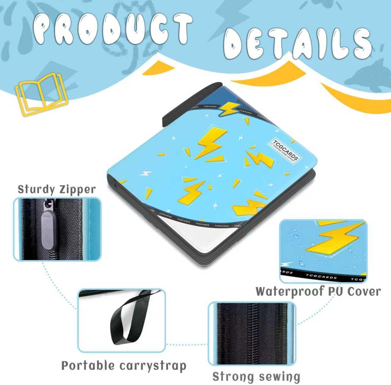 Trading Card Binder 4 Pocket，Card Binder 400 Pockets Card Book Holder Cards with 50 Removable Sleeves，3-Ring Zip Design MTG/TCG/Sport Collectible Trading Card Albums Gifts for Boys and Girls (Blue)