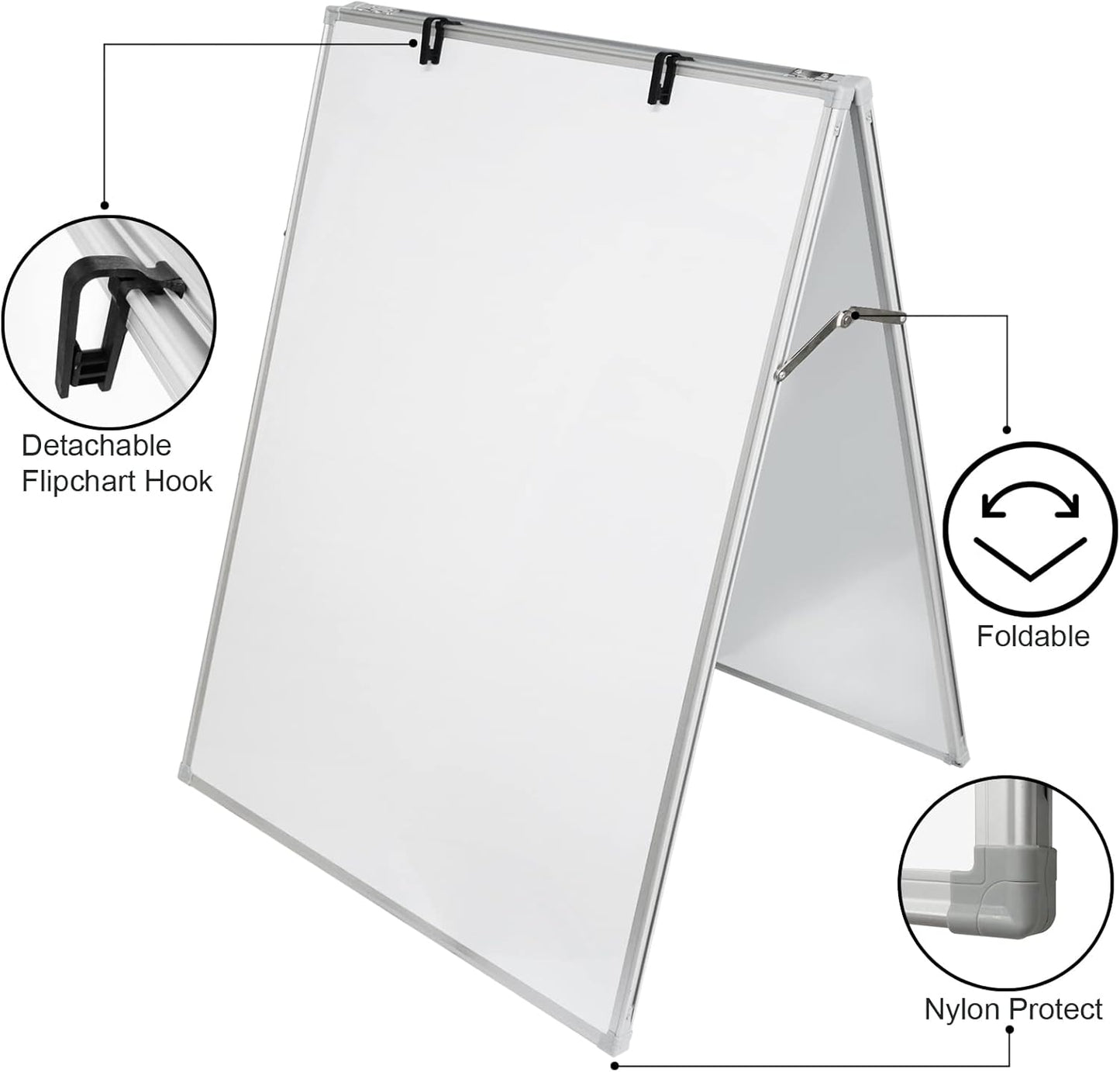 JILoffice Dry Erase Board, Magnetic White Board 36 X 24 Inch, Double Sided Whiteboard Easel, Silver Aluminum Frame with Two Flipchart Hooks for Office Home and School
