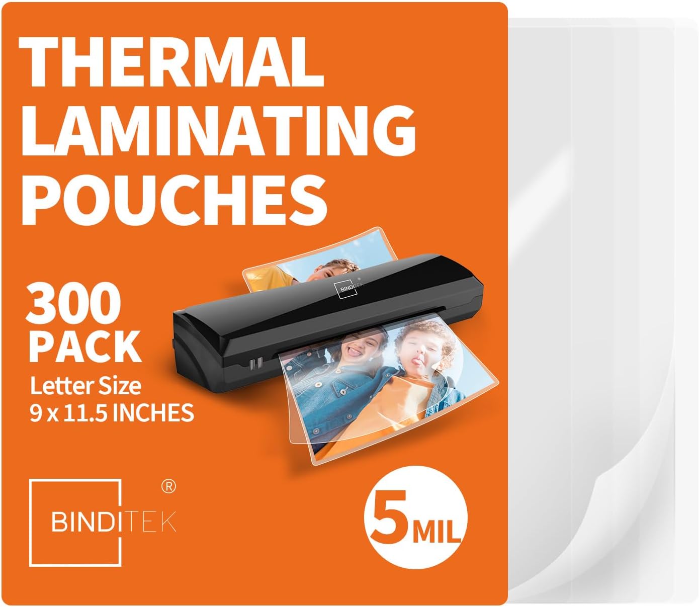 Binditek 300 Pack 5 Mil Thermal Laminating Pouches, 9x11.5 Inches Laminating Sheets, for Letter Size, Ultra Clear, Glossy, Hold 8.5x11 Inches, Heat Seal, School Office Supplies
