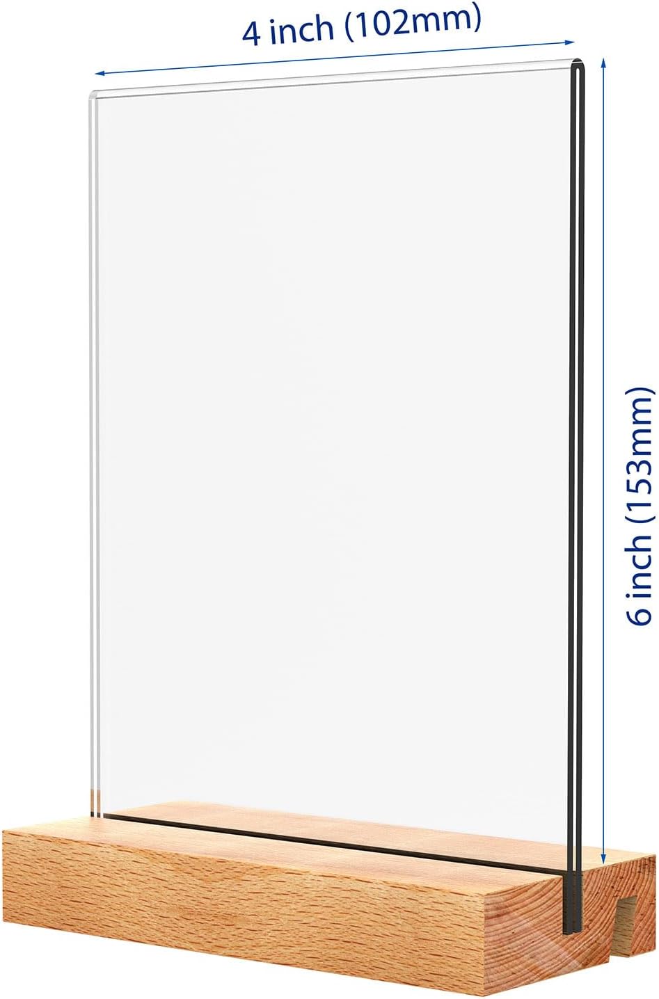 Acrylic Sign Holder with Wooden Base, Desktop Display Stand (4x6 6Pack)