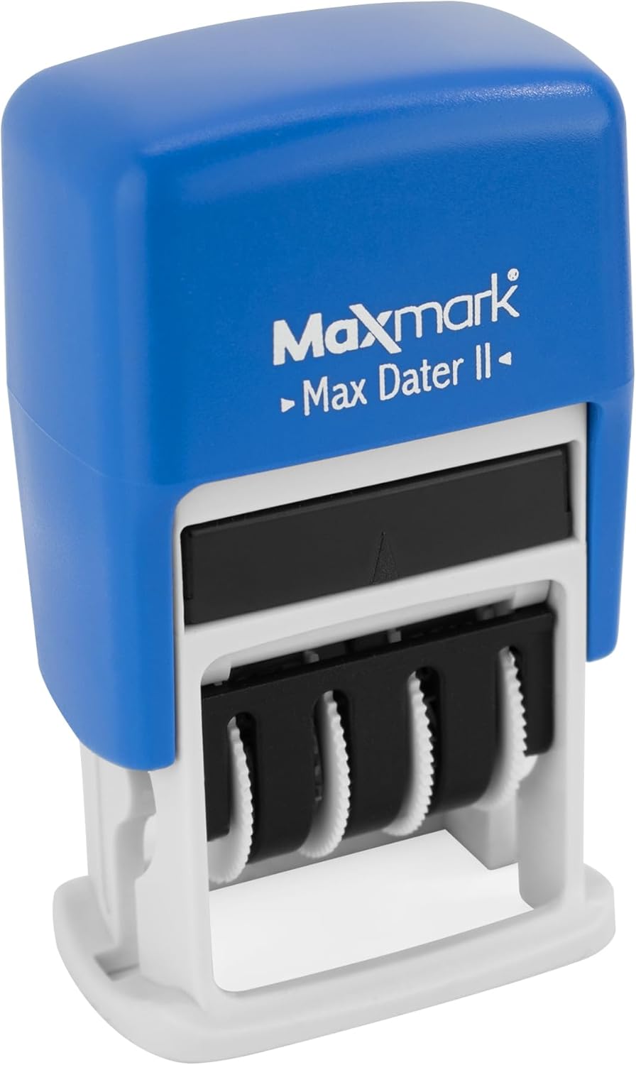 MaxMark Self-Inking Rubber Date Office Stamp with Completed Phrase & Date - Blue Ink (Max Dater II), 12-Year Band