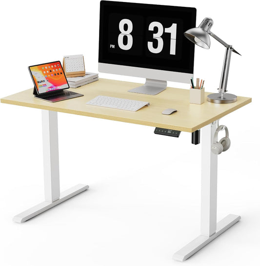 40x24 Inches Whole Piece Electric Standing Desk, Seamless One Piece Height Adjustable Sit to Stand up Desk for Home Office, Ergonomic Computer Workstation, Oak