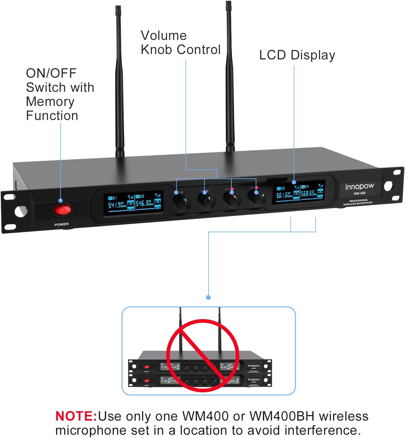 4-Channel Wireless Microphone System, Quad UHF Metal Cordless Mic, 2 Handheld Mics, 2 Bodypack Mics, Long Distance150-200Ft, Fixed Frequency, 16 Hours Use for Karaoke Singing, Church