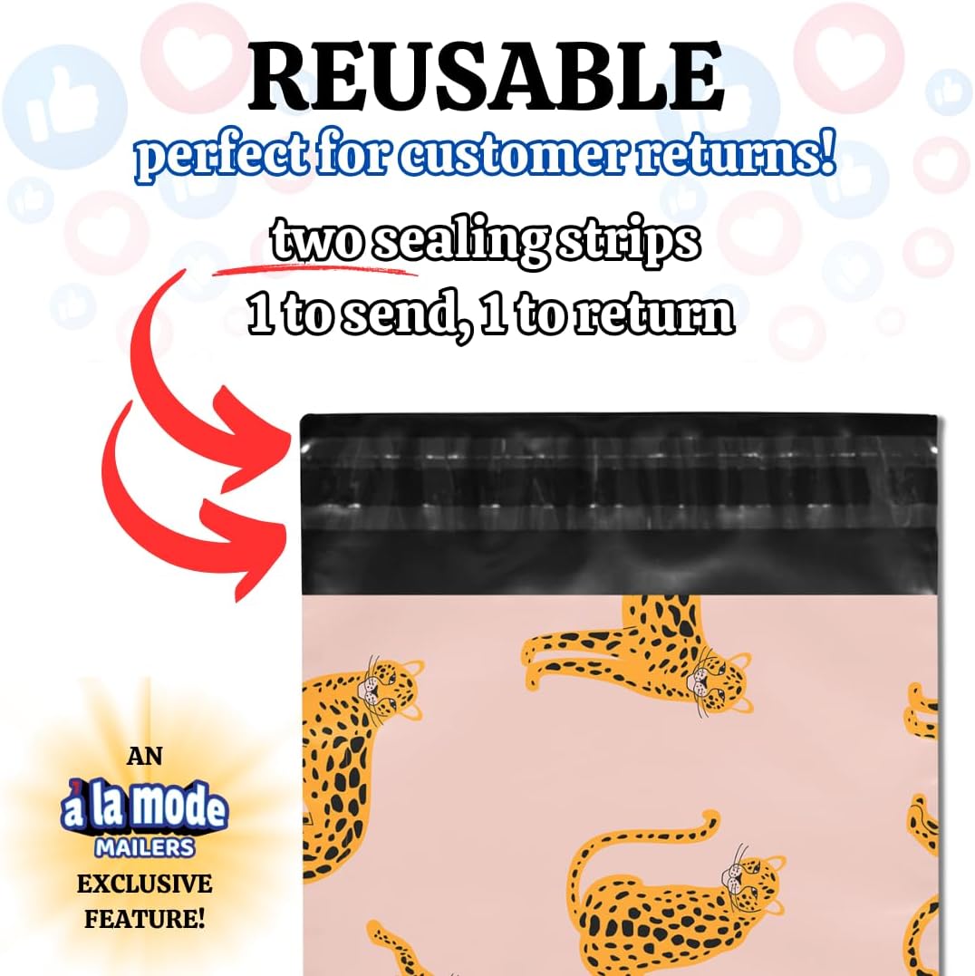 Poly Mailers 12.5x15 50 Pack | Self-Sealing Shipping Bags Envelopes for Small Business | Waterproof Durable Packaging | Thank You | Pink | à la mode Mailers