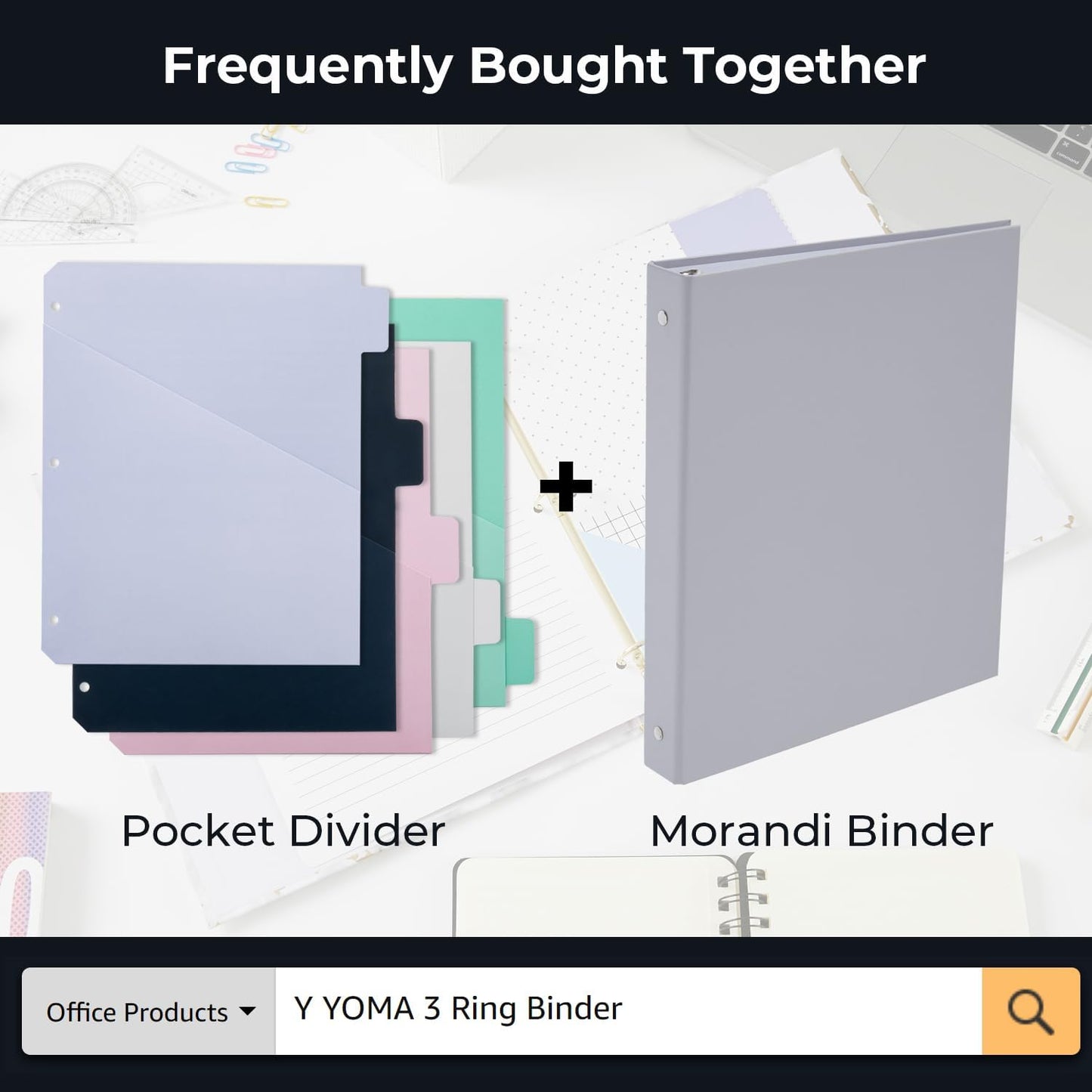 Y YOMA Colored 3 Ring Binder Dividers with Pocket Letter Size Paper Binder Tabs Page Dividers Cute Decorative Binder Index Dividers for Office School Home with 1/5-Cut Tabs, Fashion Color(5 Sheet)