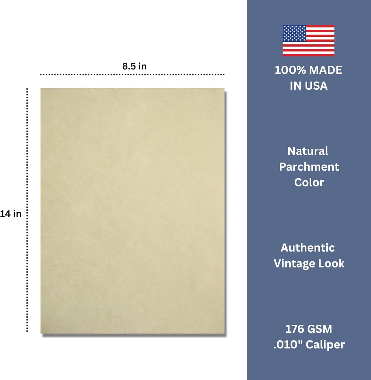 ThunderBolt Paper - 100 Natural Parchment 65lb Cover Cardstock Paper, 8.5x14 Inches, Legal/Menu Size, Printable Old Parchment Look