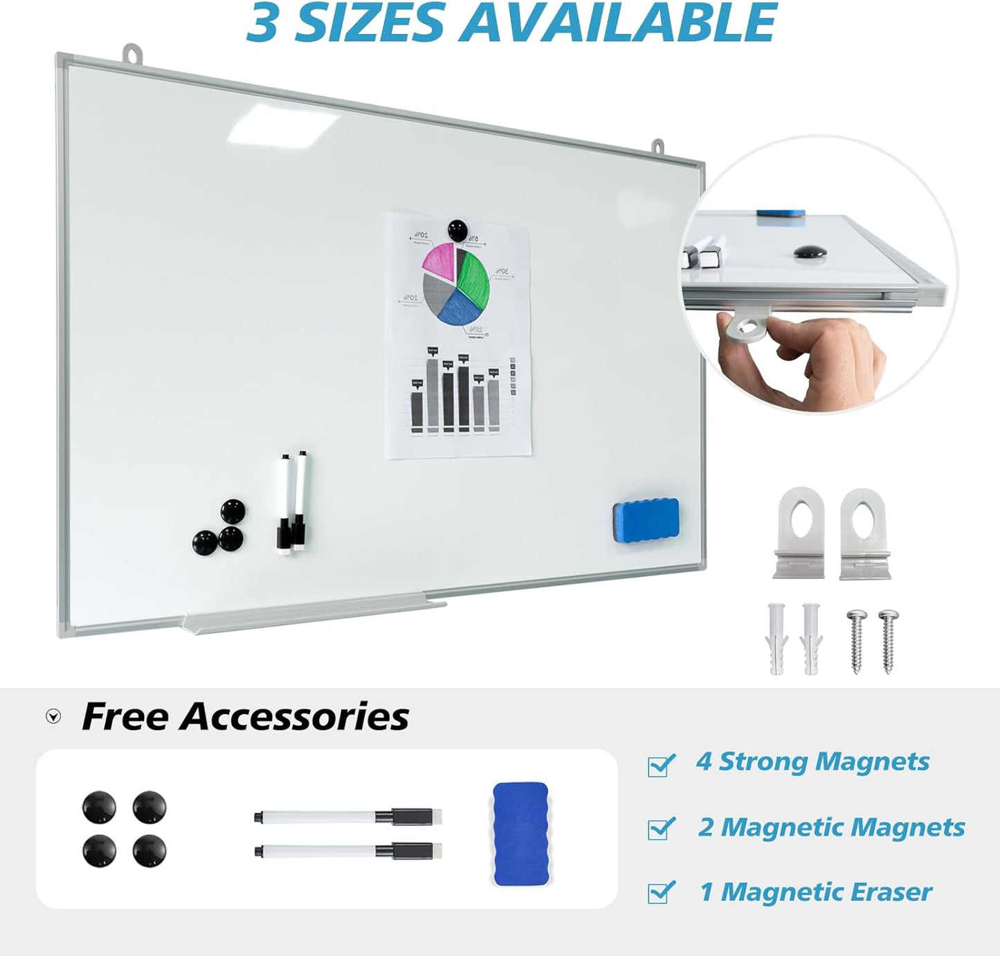 Magnetic Writeboard 18X24 Dry Erase Board Hanging & Wall Mounted Whiteboard S Aluminium Frame Message Boards for Home, School, Office, Kitchen