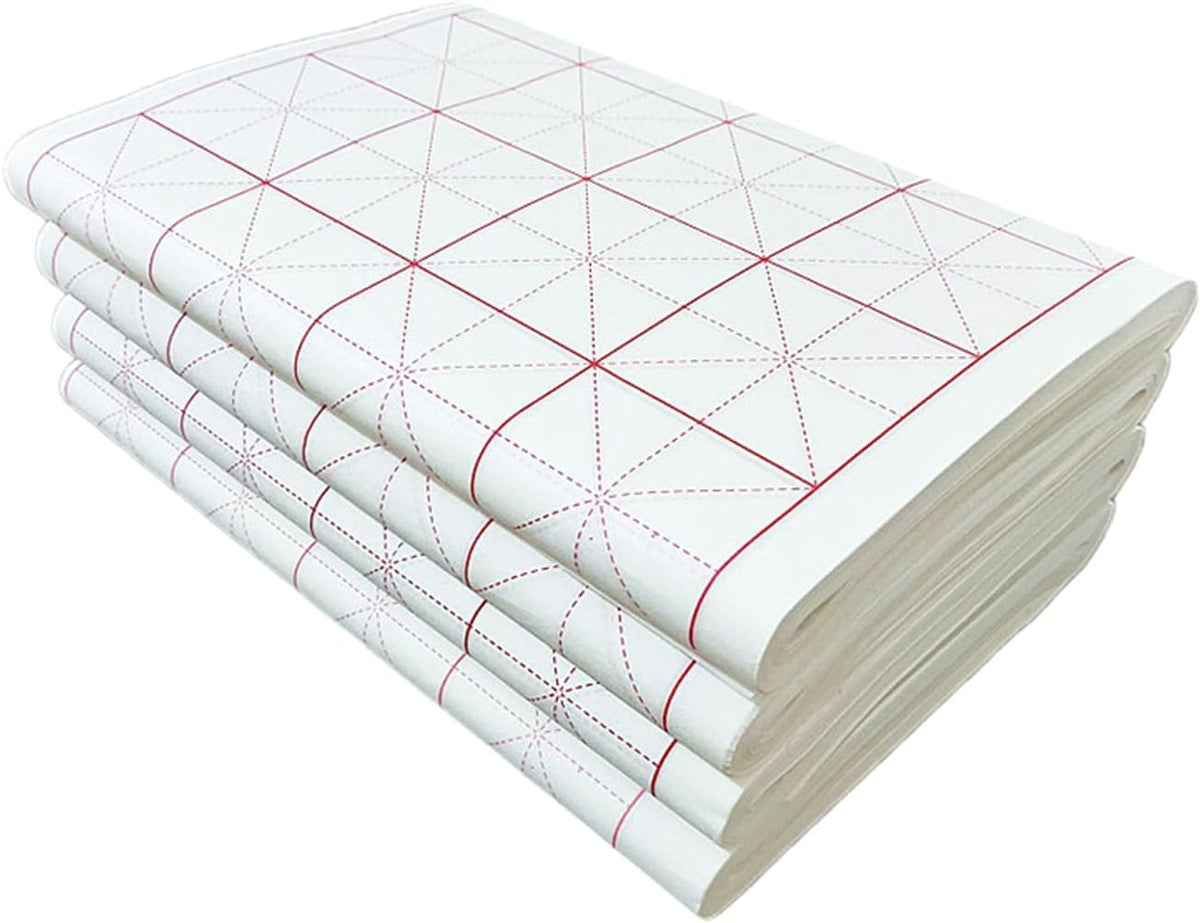 MEGREZ Chinese Calligraphy Xuan Paper Brush Writing Sumi Paper Xuan Paper Rice Paper with Grids for Students, Beginners Practice Kanji Japanese Calligraphy, 100 Sheets/Pack, 7.5cm/Grid