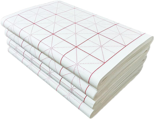 MEGREZ Chinese Calligraphy Xuan Paper Brush Writing Sumi Paper Xuan Paper Rice Paper with Grids for Students, Beginners Practice Kanji Japanese Calligraphy, 100 Sheets/Pack, 7.5cm/Grid