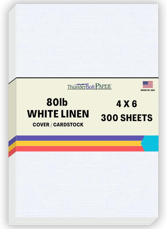 300 White Linen 80# Cover Paper Sheets - 4" X 6" (4X6 Inches) Photo|Card|Frame Size - 80 lb/pound Card Weight - Fine Linen Textured Finish - 96 Bright Cardstock