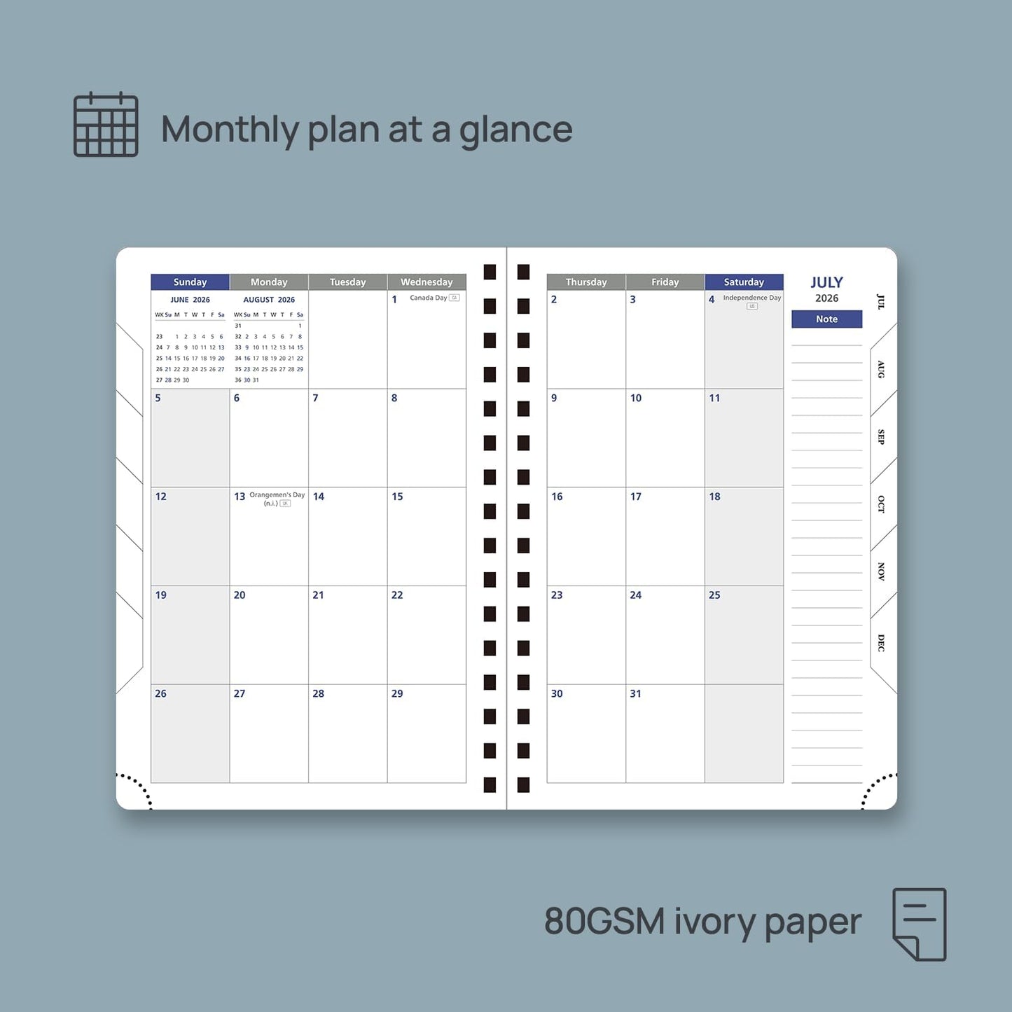 POPRUN 2026 Daily Planner One Page per Day (Medium 6'' x 8.5'') - 12 Months Calendar Appointment Book with Hourly Slots, Inner Pocket, Monthly Tabs, Pen Holder - Cornflower