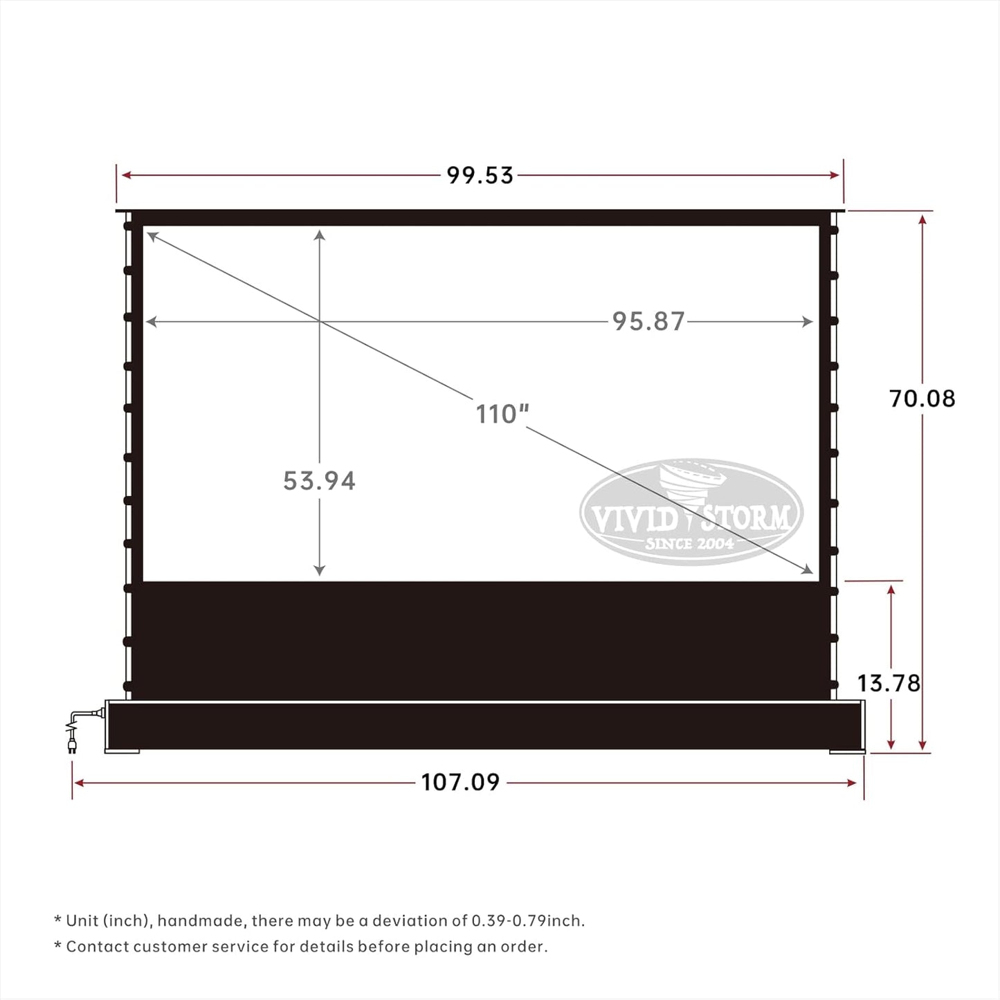 VIVIDSTORM-Projector Screen with Stand S 110 Inch Sound Transparent Perforated Floor Rising White Fabric 4k HD Ready Home/Movie Theatre Work with Normal Throw Projector, VSDSTPW110H