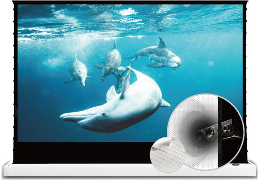 VIVIDSTORM-Home Cinema S 110 inches Portable Folding Stand Floor Rising Movie Screen Sound Transparent Perforated White Screen Compatible with ordinaryprojector,VWSDSTPW110H