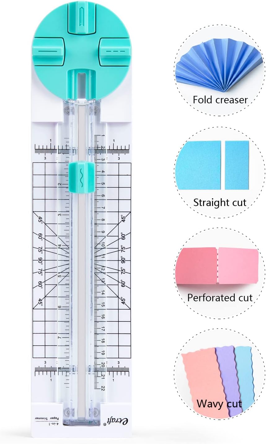 Paper Trimmer Craft Paper Cutter: 4 Style Multi-Function Scrapbooking Tool with Dial Blades of Straight,Wave,Dotted,Perforated,Creasing for Cutting Paper,Coupons,Photos,Postcards,Scrapbook,Card