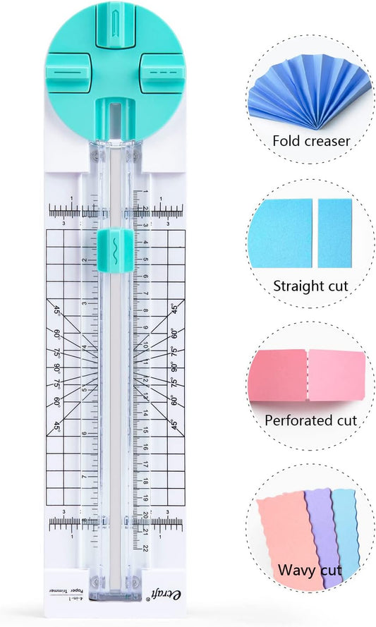 Paper Trimmer Craft Paper Cutter: 4 Style Multi-Function Scrapbooking Tool with Dial Blades of Straight,Wave,Dotted,Perforated,Creasing for Cutting Paper,Coupons,Photos,Postcards,Scrapbook,Card