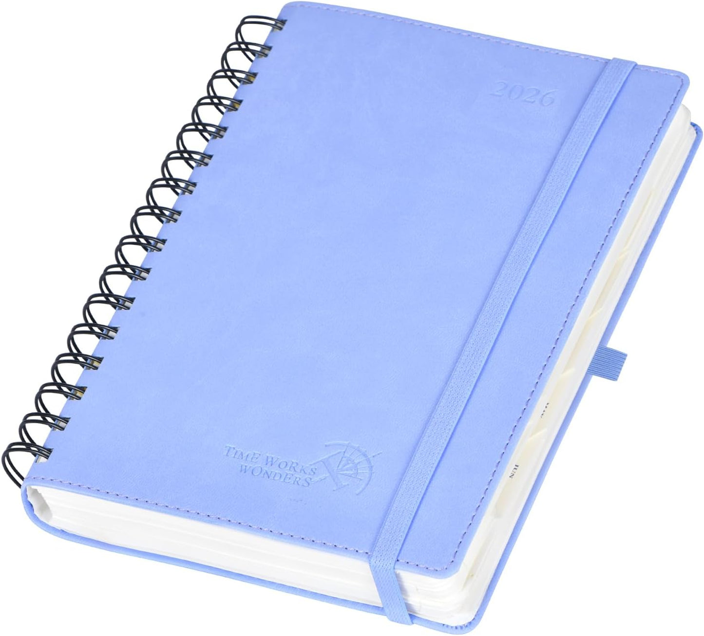 POPRUN 2026 Daily Planner One Page per Day (Medium 6'' x 8.5'') - 12 Months Calendar Appointment Book with Hourly Slots, Inner Pocket, Monthly Tabs, Pen Holder - Cornflower