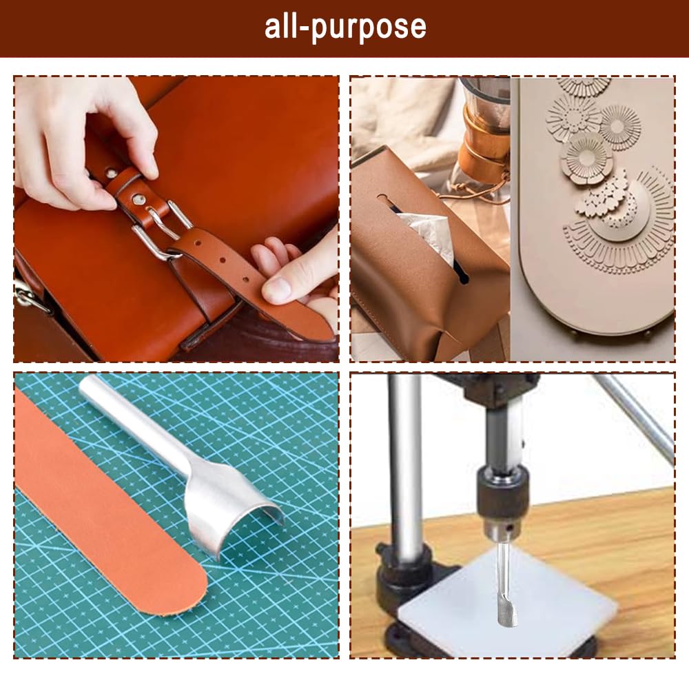 Leather Hole Puncher Hand Punching Machine Manual Press Puncher Punch Tools for DIY Craft (with Chuck, PP Plate and 20 pcs Tools and Aluminum Plate for Leather DIY Craft)
