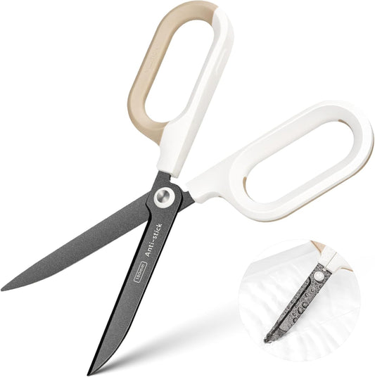Titanium Non-Stick Scissors, Professional Stainless Steel Comfort Grip, All-Purpose, Straight Office Craft Scissors for DIY art and craft White
