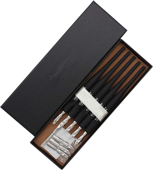 Plastic Professional Manga Gothic Pen Dip Pen Set with 5 Nibs Manga Calligraphy Drawing Pen Kit - 5 Pcs, Black